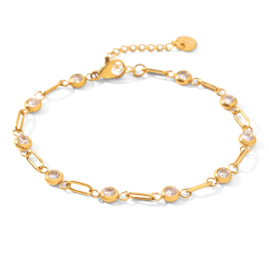 Stainless Steel Waterproof Gold Color Zircon Women's Chain Bracelets h5