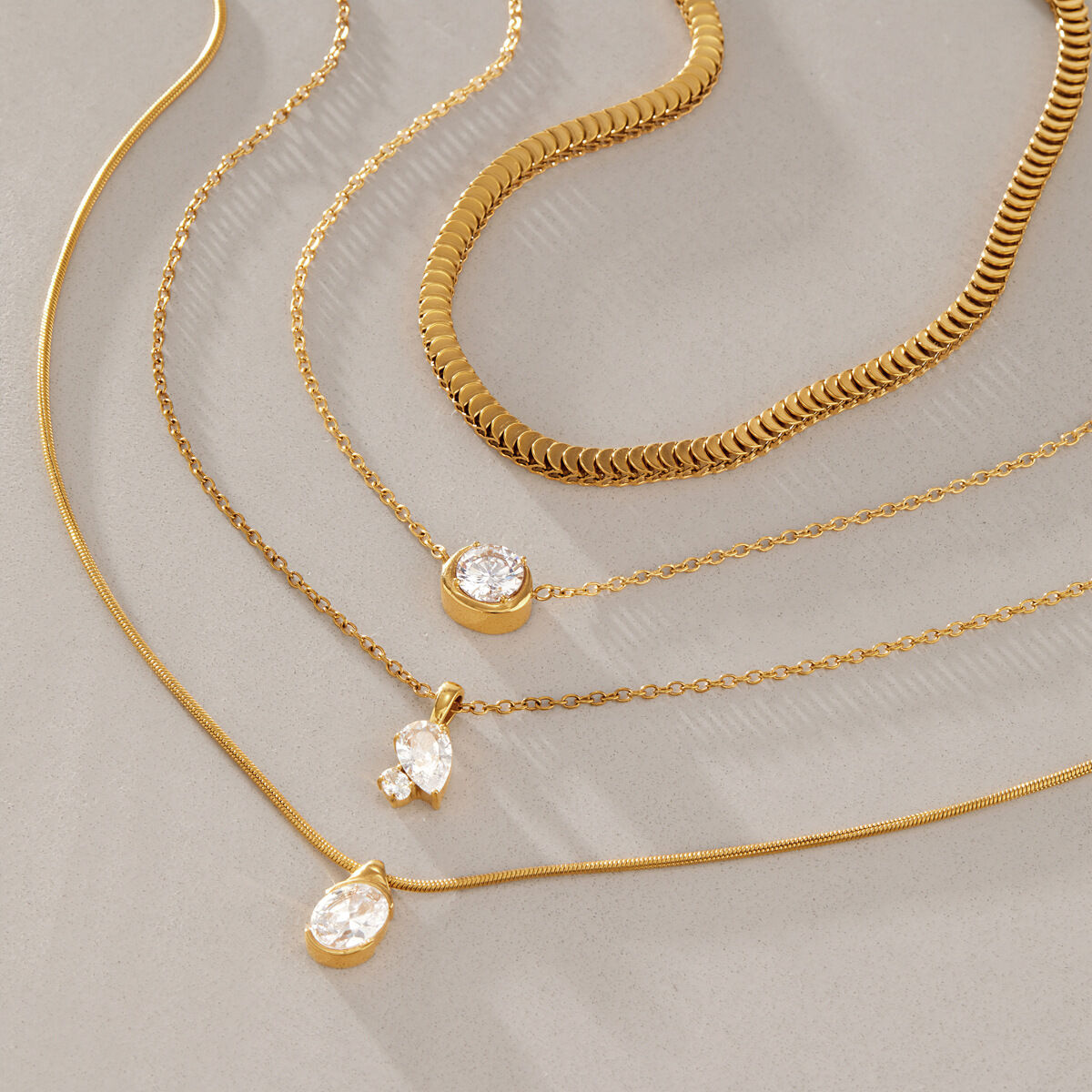Collares Con Colgante Para Mujer, De Acero Inoxidable Con Circonita, Forma Geométrica Sencilla, Resistentes Al Agua Y Color Dorado. h5 Imagen2
