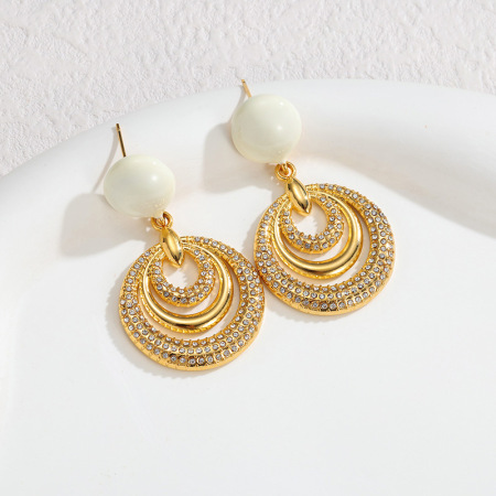 Luxurious Series Retro Circle Stainless Steel Waterproof   Gold Color  Women's Drop Earrings
