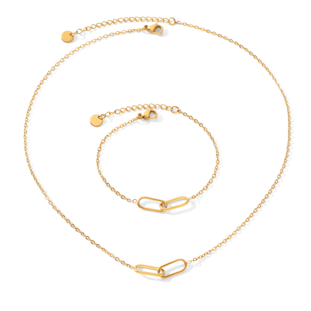 Ellipse Shape Stainless Steel Waterproof Gold Color Women's Pendant Necklaces Picture6