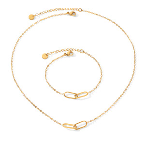 Ellipse Shape Stainless Steel Waterproof Gold Color Women's Pendant Necklaces h5 Picture6
