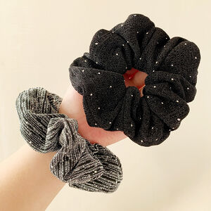 Simple Series Elegant Solid Color Stripe Polyester Rhinestone Scrunchies h5 Picture4