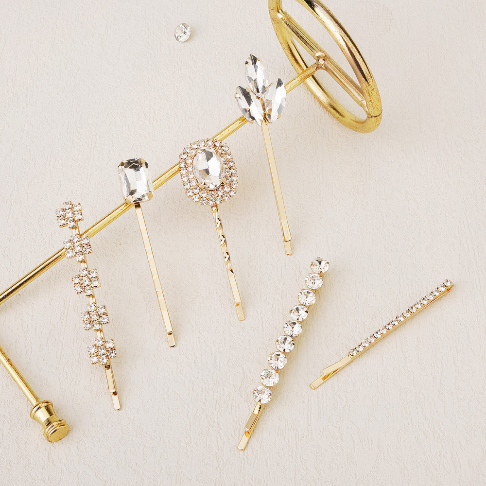 Luxurious Series Retro Flower Mixed Color Mixed Gold Color And Silver Colors Ellipse Shape Geometric Shape Alloy Rhinestone Artificial Gemstone Hair Clips h5Picture3