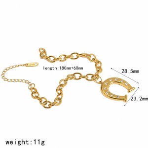 Horseshoe-Shaped Stainless Steel Waterproof Gold Color Rhinestone Women's Necklace Set h5