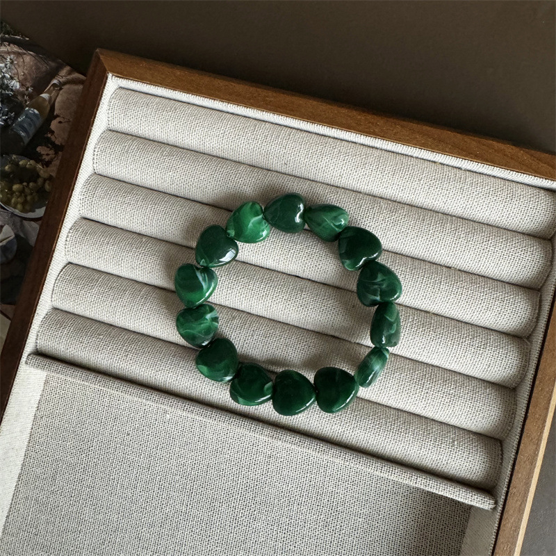 Simple Series Cute Heart Beads Gradient Color Acrylic Women's Beaded Bracelets 