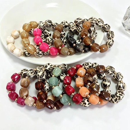 Simple Series Retro Leopard Print Gradient Color Resin Women's Beaded Bracelets