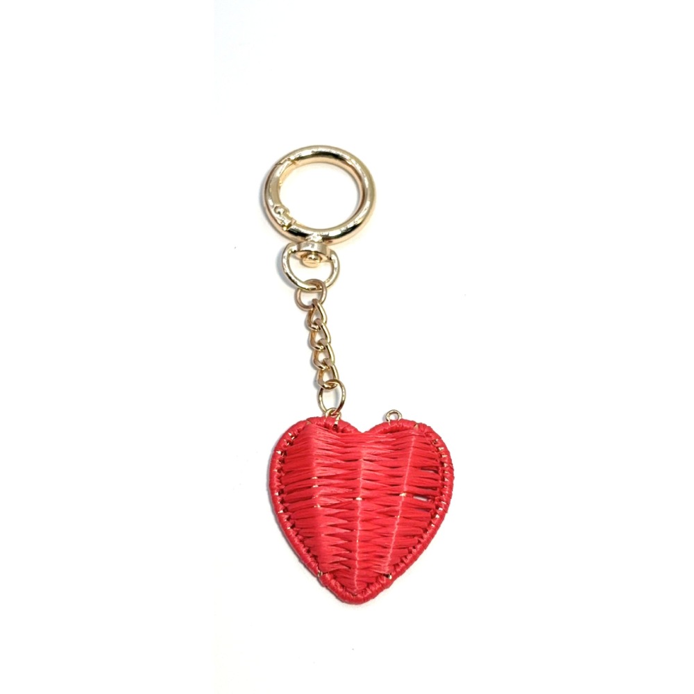 Romantic Series Simple Heart Solid Color Woven Raffia Keychain 