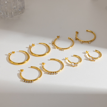 Simple Series Daily Ellipse Shape Geometric Shape Stainless Steel Waterproof Gold Color Women's Hoop Earrings 2