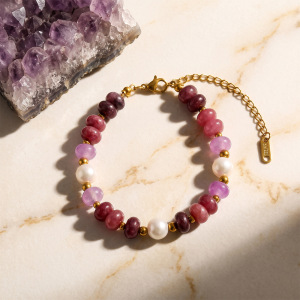 Simple Series Retro Solid Color Mixed Color Natural Stones   Gold Color  Women's Beaded Bracelets h5 Picture4