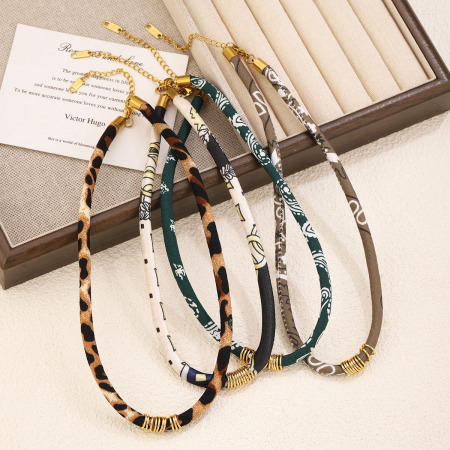 Simple Series Diy Leopard Print Plant Circle Fabric Gold Color Stringing Materials