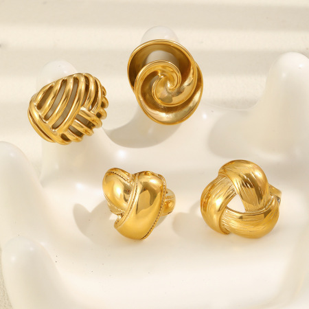 Simple Series – Unregelmäßige, hohle Edelstahlringe in Goldfarbe für jeden Tag