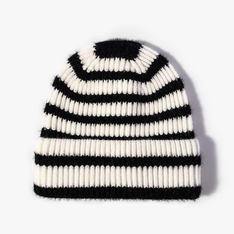 Stripe Mixed Color Wool Polyester Blend Women's Beanie
