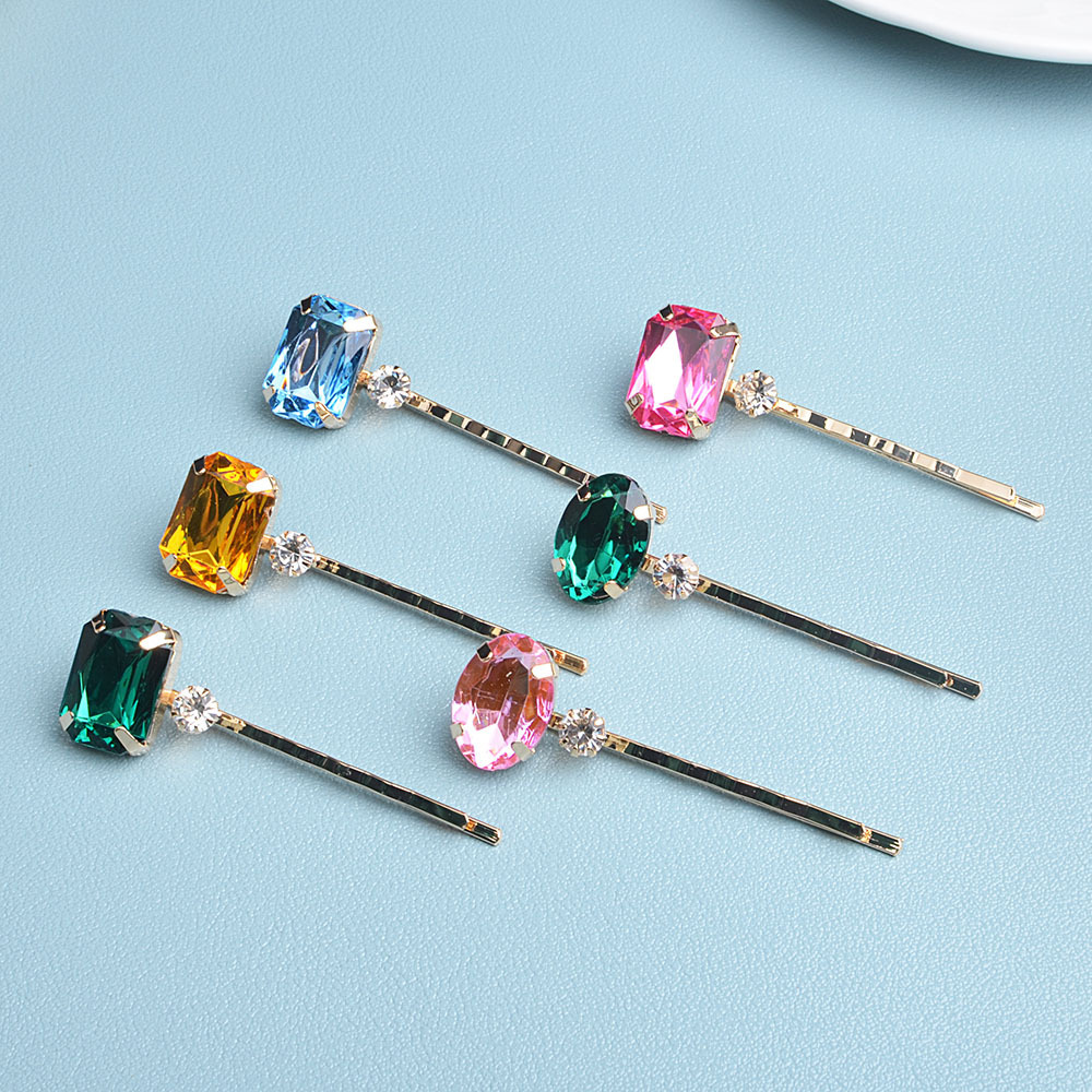 Luxurious Series Retro Solid Color Geometric Shape Alloy Rhinestone Artificial Gemstone Hair Clips Picture2