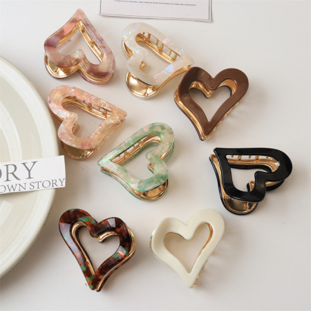 Romantic Series Simple Heart Leopard Print Gradient Color Acetate Hair Claws