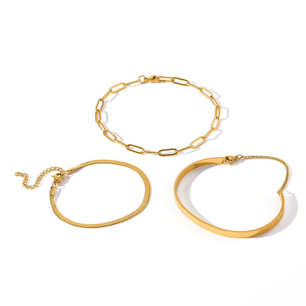 Simple Series Simple Geometric Shape Stainless Steel Waterproof   Gold Color  Women's Bracelets Sets Picture4