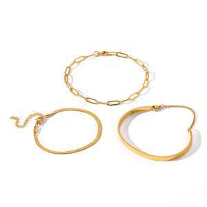 Simple Series Simple Geometric Shape Stainless Steel Waterproof   Gold Color  Women's Bracelets Sets h5 Picture4
