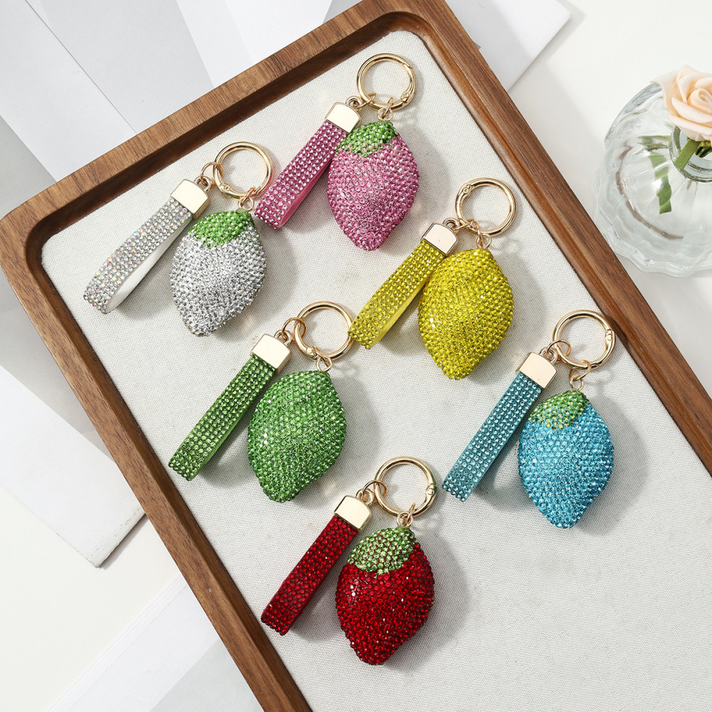 Luxurious Series Cute Fruit Solid Color Alloy Rhinestone Keychain Picture3