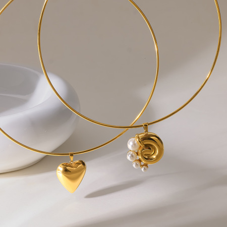 Romantic Series Daily Geometric Shape Stainless Steel Waterproof Gold Color Zircon Women's Chokers