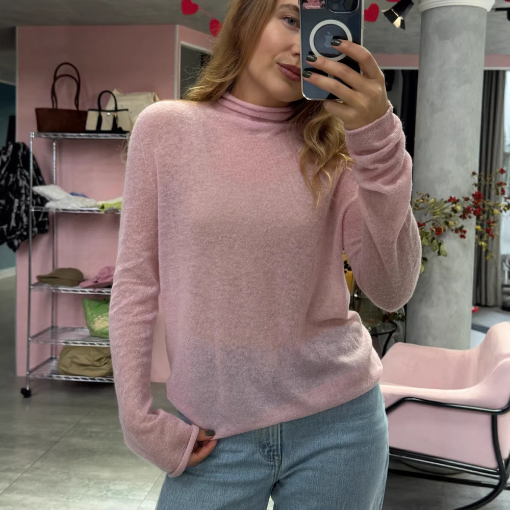 Elegant Solid Color Sheer Regular Polyester Fiber (Polyester) Knit Sweaters h5Picture3