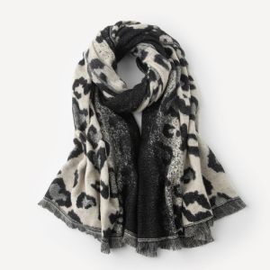 Simple Series Retro Leopard Print Tassel Polyester Winter Scarves h5