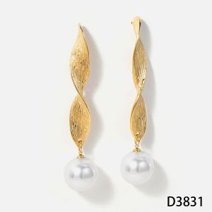 Irregular Shape Stainless Steel Waterproof Gold Color Artificial Pearl Women's Drop Earrings h5