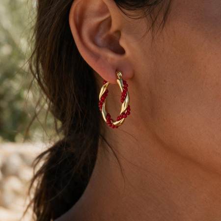 Stainless Steel Waterproof Gold Color Crystal Women's Hoop Earrings