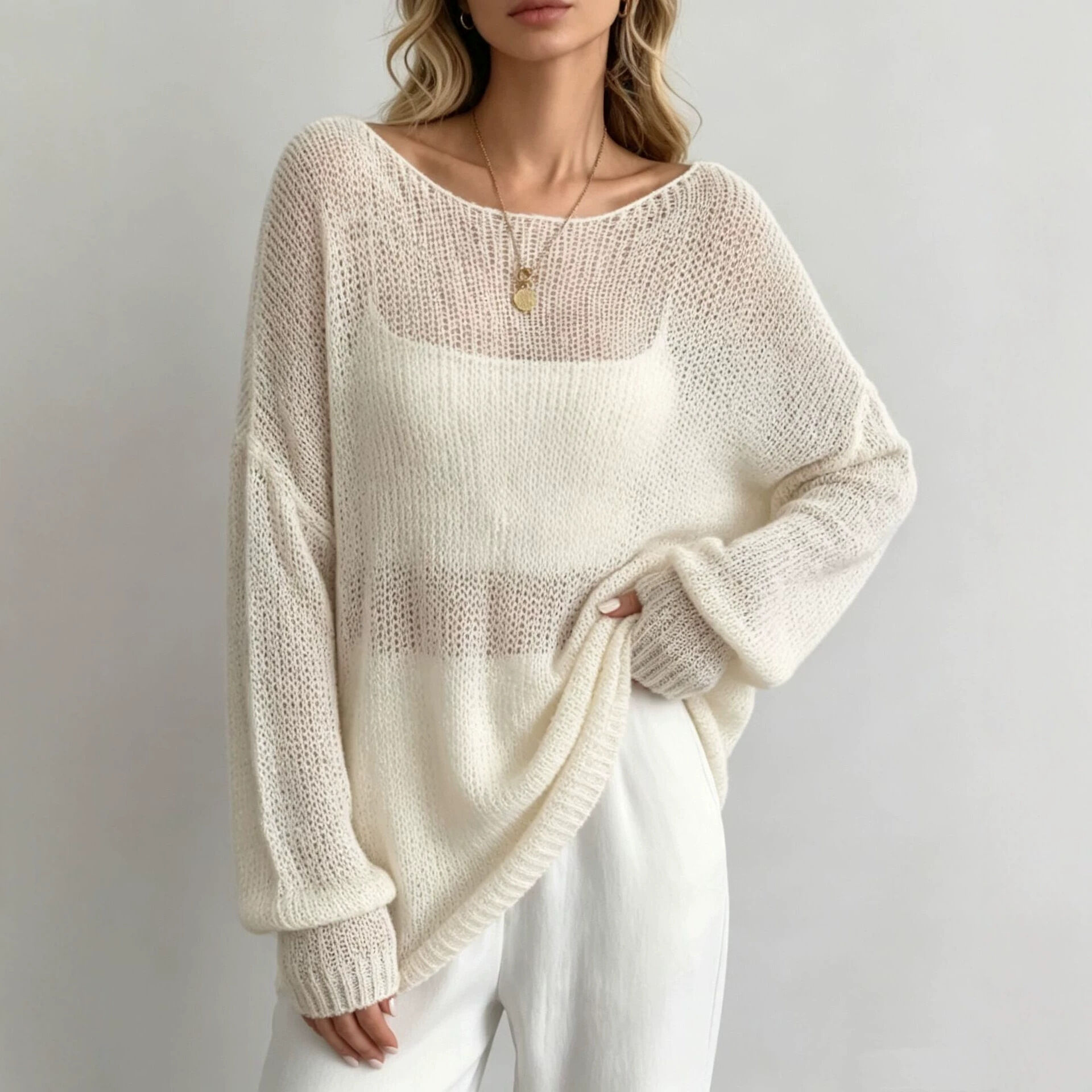 Casual Solid Color Sheer Loose Fit Acrylic Knitted Jumper