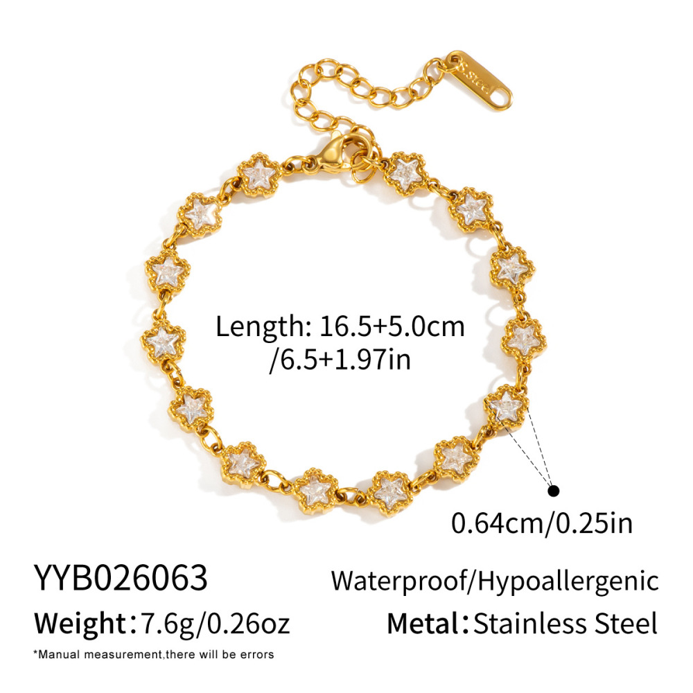 Stainless Steel Waterproof Gold Color Zircon Women's Chain Bracelets
