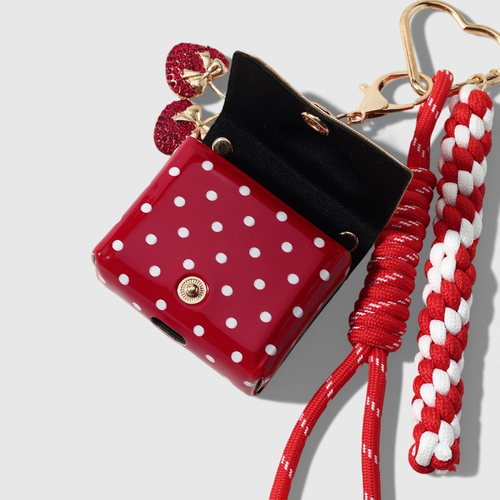Simple Series Daily Polka Dots Cherry Woven Alloy Bag Charms Earphone Case h5Picture5
