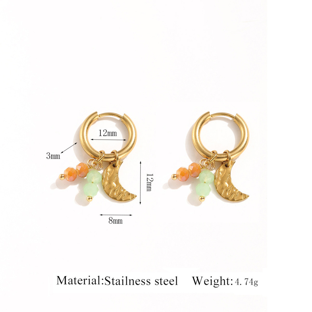 Romantic Series Sweet Butterfly Moon Hammer Pattern Stainless Steel Waterproof   Gold Color  Women's Drop Earrings 