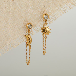 Simple Series Simple Sun Moon Stainless Steel Waterproof Women's Dangle Earrings h5 Picture2