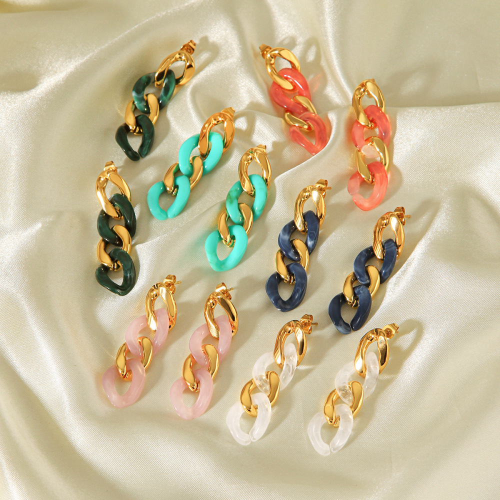 Stainless Steel Waterproof Resin Chain Shape Women's Dangle Earrings h5Picture3