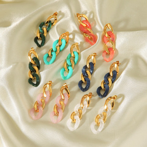 Stainless Steel Waterproof Resin Chain Shape Women's Dangle Earrings h5 Picture3