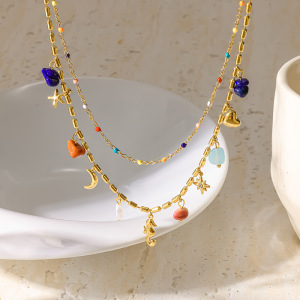 Romantic Series Daily Moon Starfish Stainless Steel Waterproof   Gold Color  Unisex Pendant Necklaces h5 Picture2