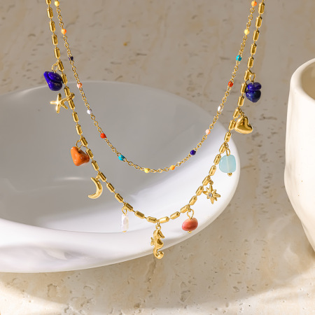 Romantic Series Daily Moon Starfish Stainless Steel Waterproof Gold Color Unisex Pendant Necklaces 2