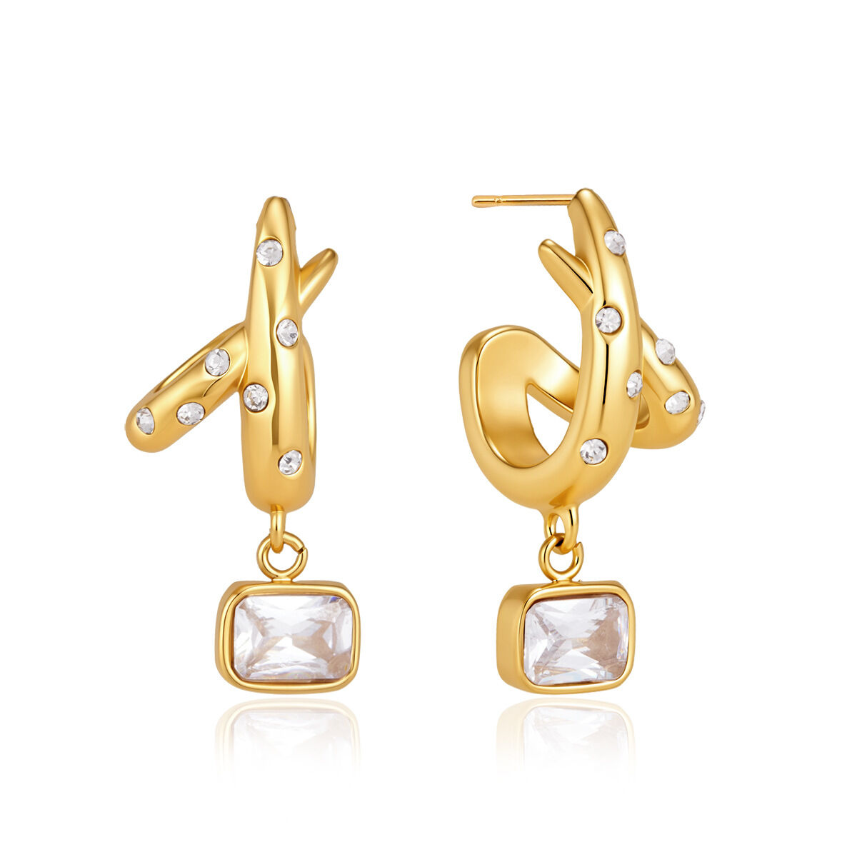 Orecchini Pendenti Da Donna In Acciaio Inossidabile Color Oro, Impermeabili, Con Strass E Zirconi, Dalla Forma Geometrica. Immagine6