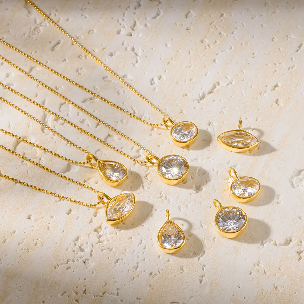 Colliers pendentifs pour femmes en acier inoxydable étanche, couleur or, forme elliptique en goutte, avec zircon
