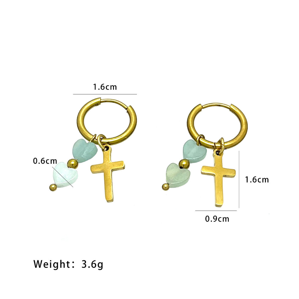 Simple Series Retro Heart Cross Stainless Steel Waterproof   Gold Color  Women's Beads Earrings Picture4