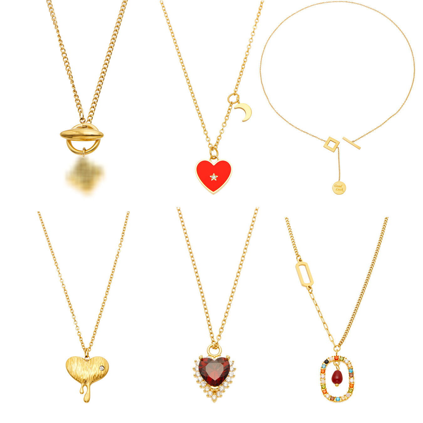 Collares Con Colgante Para Mujer De La Serie Simple Sweet Heart, De Acero Inoxidable, Resistentes Al Agua Y Con Circonitas Color Oro. Imagen4