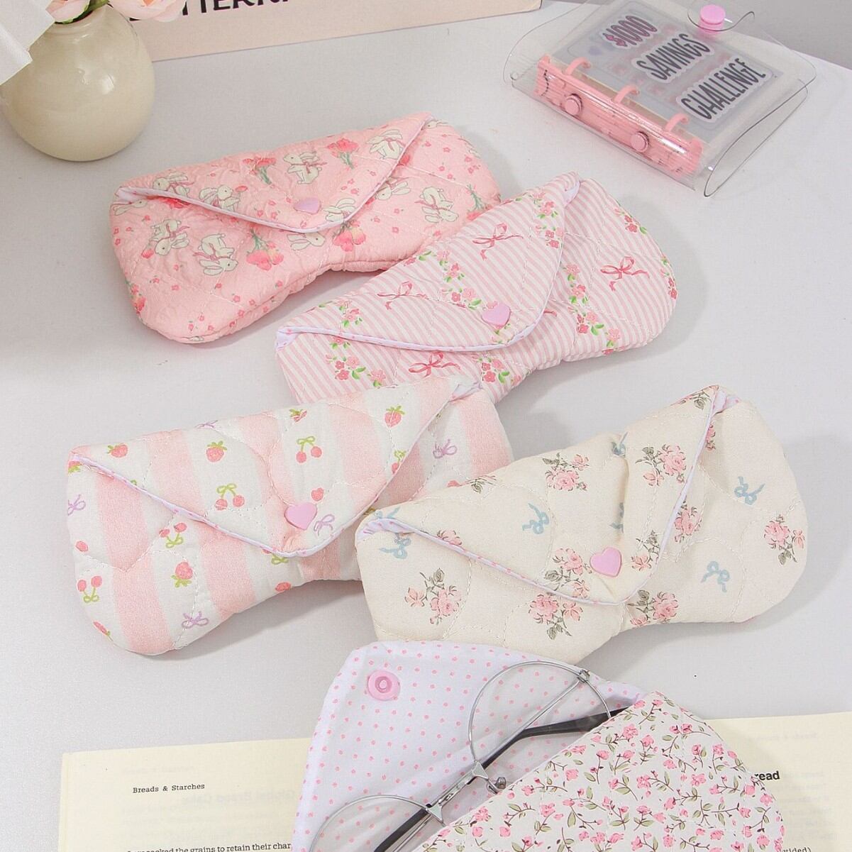 Romantic Series Sweet Flower Bow Knot Polyester Women's Glasses Storage Bag Picture3