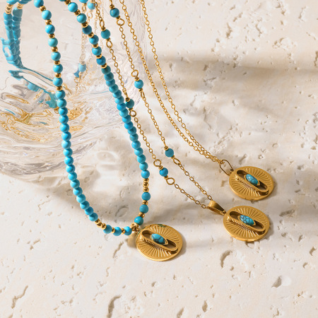 Romantic Series Bohemian Geometric Shape Stainless Steel Waterproof Gold Color Women's Pendant Necklaces 2
