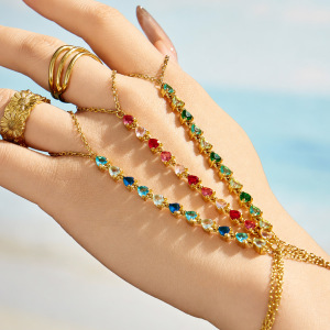 Luxurious Series Heart Stainless Steel Waterproof Gold Color Zircon Women's Hand Chain h5 Picture2