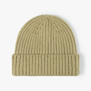 Simple Solid Color Stripe Wool Polyester Blend Knitted Beanie h5