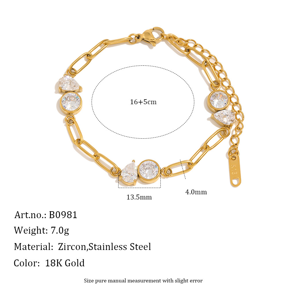 Luxurious Series Elegant Droplet Chain Stainless Steel Waterproof Gold Color Zircon Women's Chain Bracelets