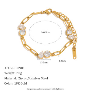 Luxurious Series Elegant Droplet Chain Stainless Steel Waterproof Gold Color Zircon Women's Chain Bracelets h5