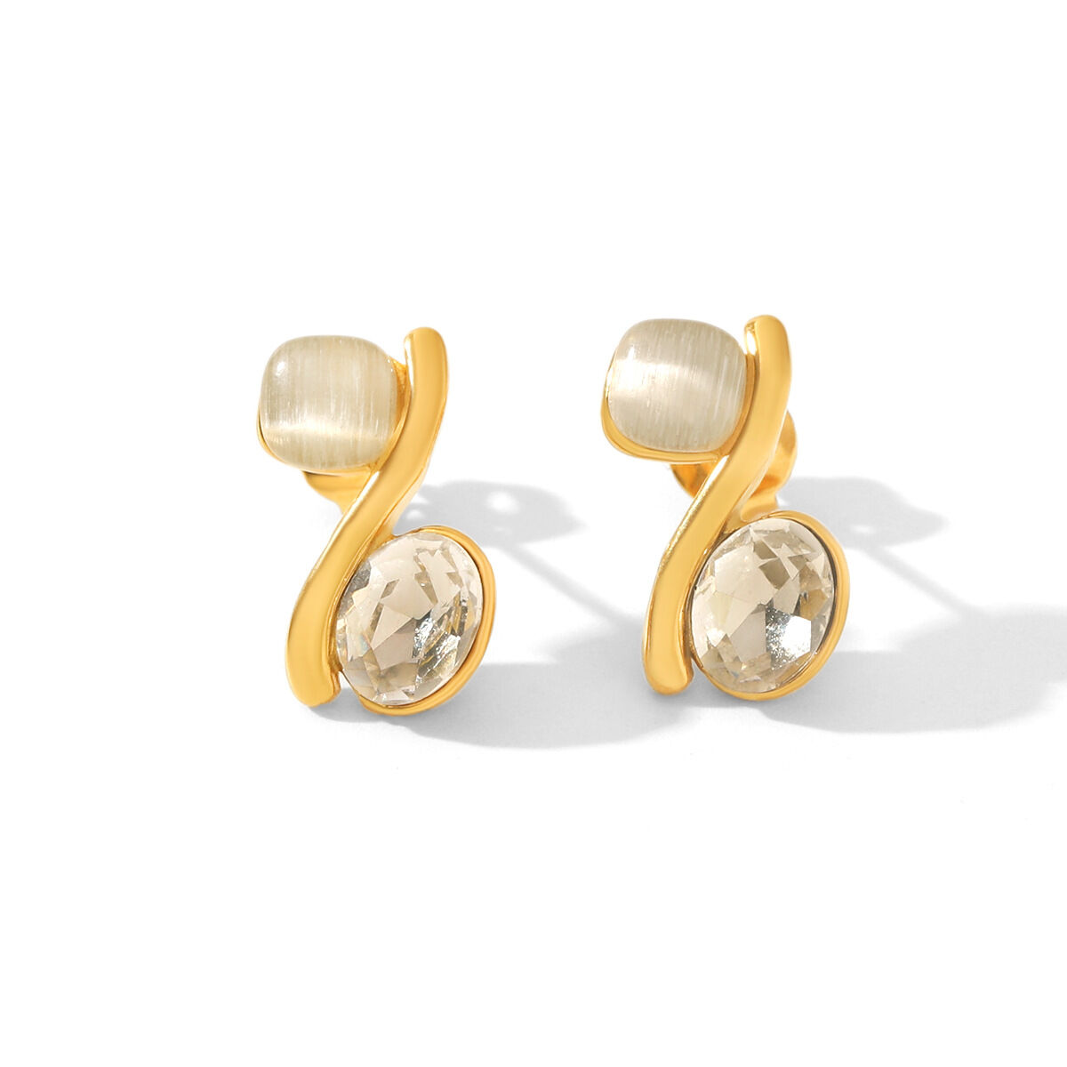 Pendientes De Botón Para Mujer De La Serie Simple, De Forma Irregular, De Acero Inoxidable, Resistentes Al Agua, Color Dorado Y Con Piedra Natural. h5 Imagen6