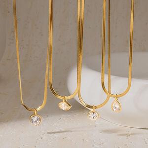 Droplet Ellipse Shape Stainless Steel Waterproof Gold Color Zircon Women's Pendant Necklaces h5 Picture2