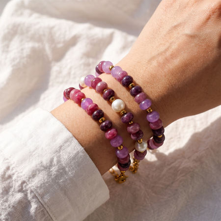 Simple Series Retro Solid Color Mixed Color Natural Stones   Gold Color  Women's Beaded Bracelets