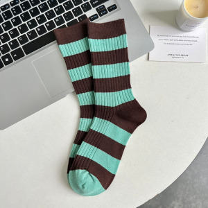 Women's Slight Bounce Casual Stripes Two-Tone Check Color Block Color Clash Mid-Calf Socks h5
