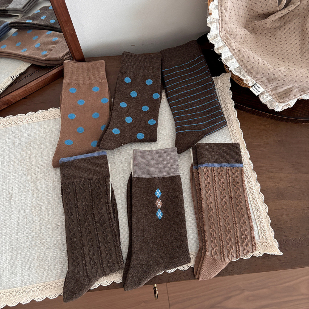Women's Slight Bounce Retro Stripes Polka Dots Color Clash Mid-Calf Socks Picture2